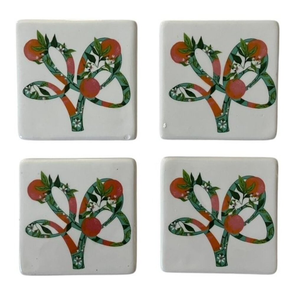 Set of 4 Busch Gardens Home Orange Tree Tile Coasters – Cork Backed Ceramic, 4"